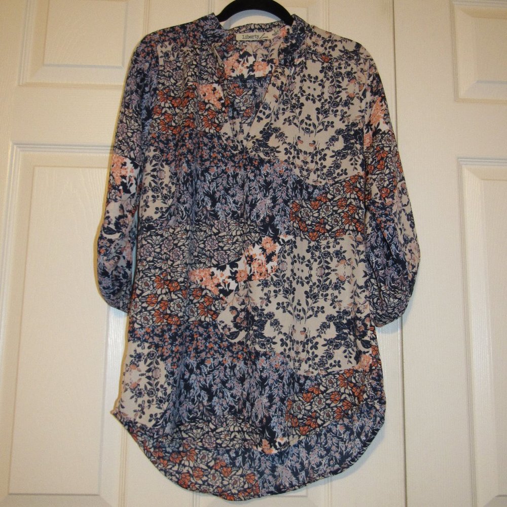 Pretty Liberty Love S Floral V-neck 3/4 Sleeve Polyester Long Flowy Top